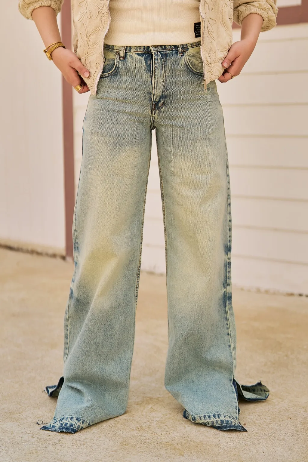 Denim wide leg pants