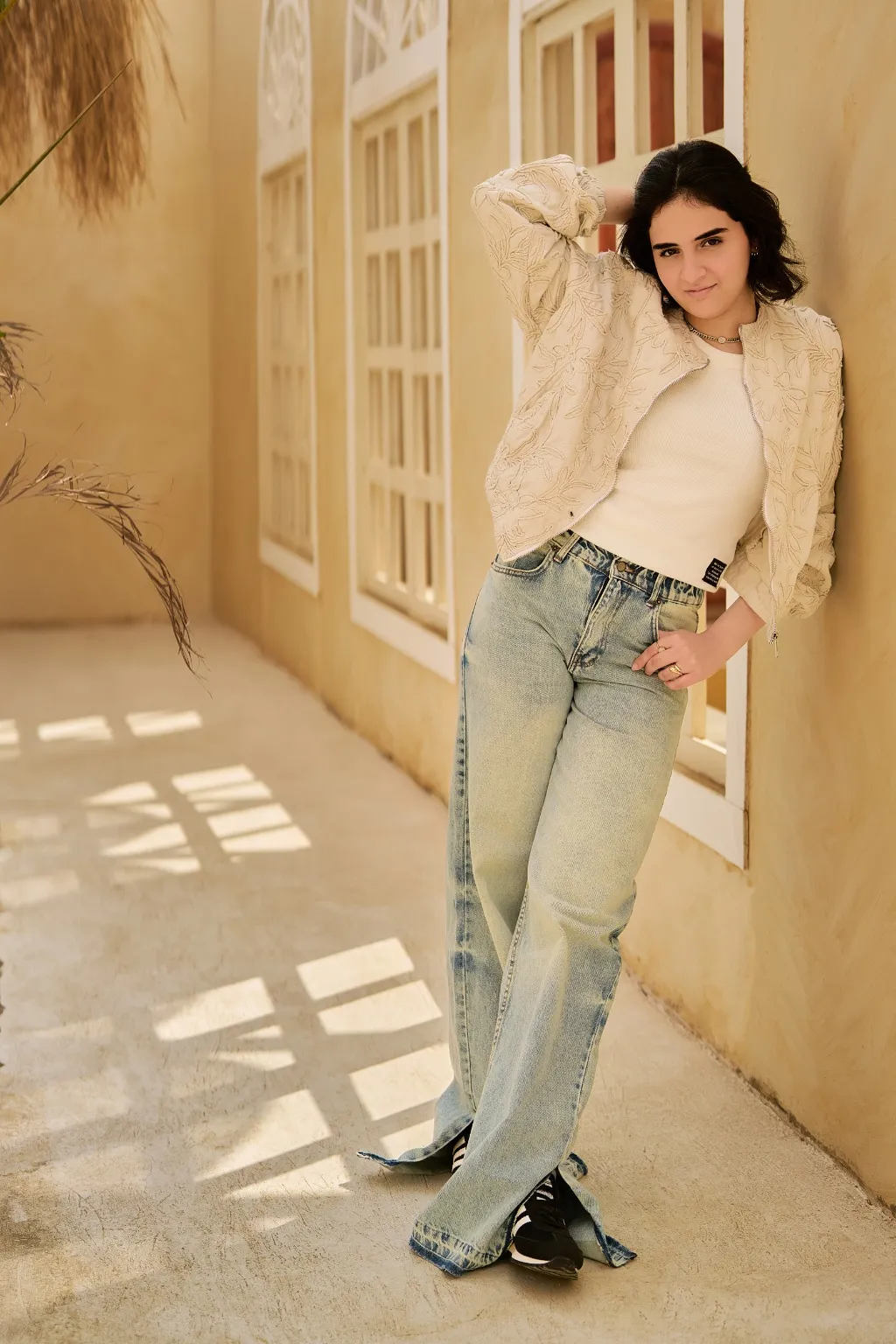 Denim wide leg pants